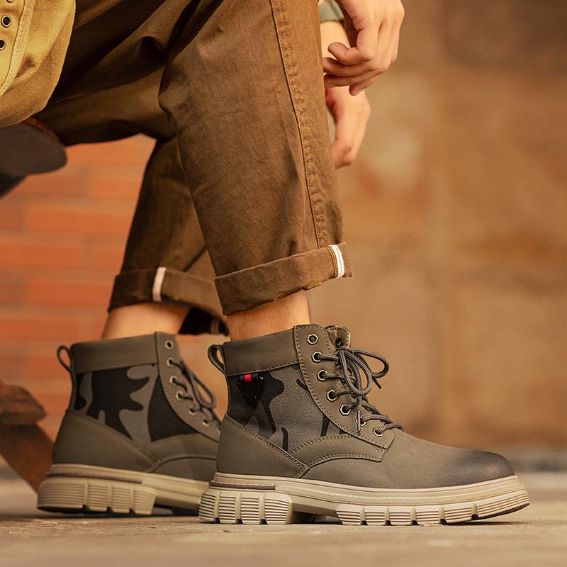 Retro pánské kotníkové boty Vodotěsné ležérní kožené boty Boty s vysokým svrškem pro muže Protiskluzové pracovní boty