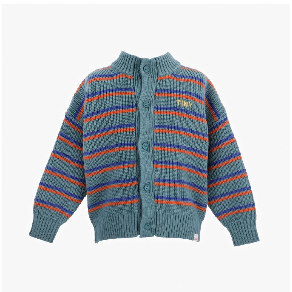 Tiny Cotton Aw24 276 P13  Stripes Mockneck Cardigan  Striped Kids Cardigan