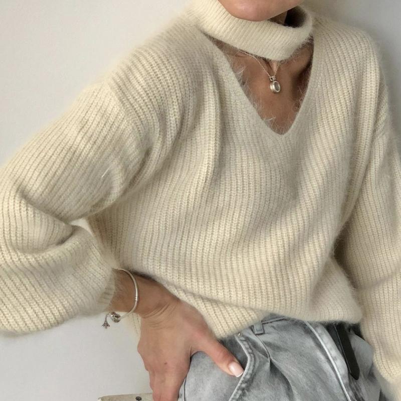 Hirsionsan Weiche Warme V-ausschnitt Pullover Frauen Elegante Candy Farbe Gestrickte Weibliche Pullover Lose Kaschmir Grundlegende Strickwaren Pullover