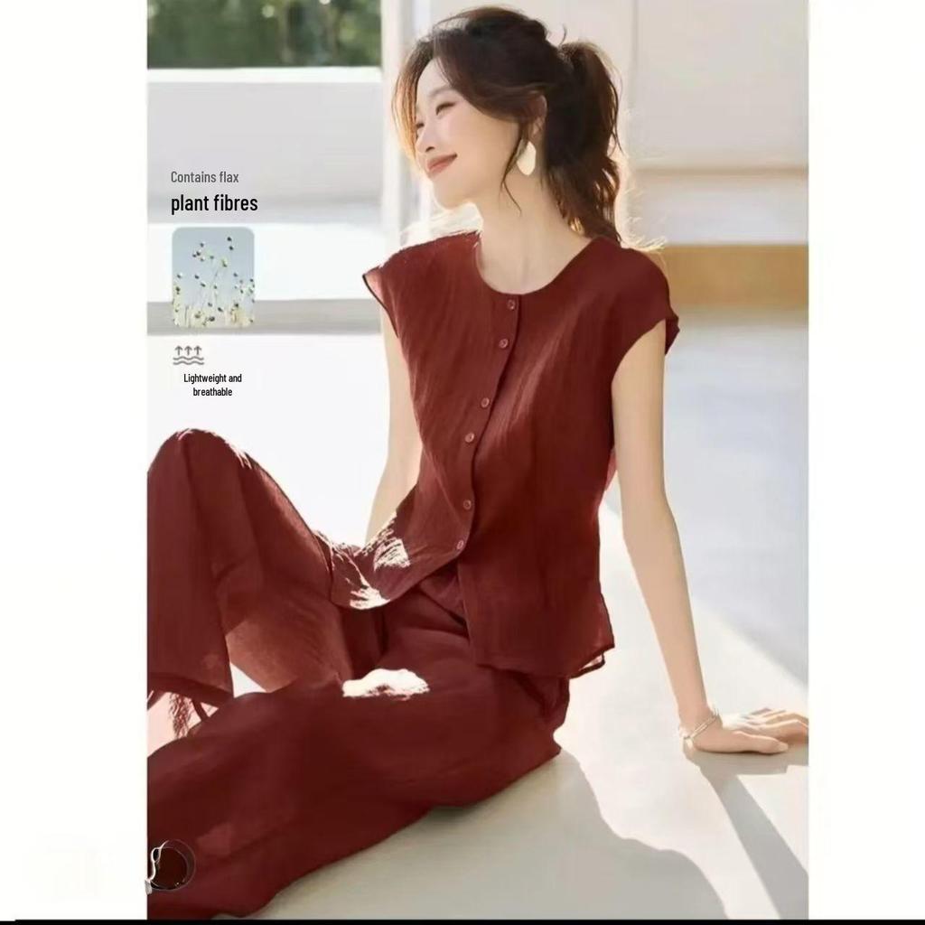 2026 Summer Casual Elegant Sleeveless Top & Pants Set - Light Commute, Loose Fit, Round Neck