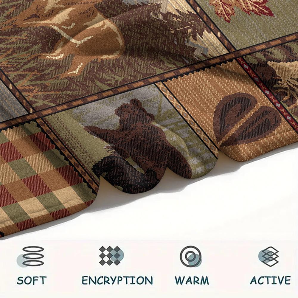 1Pc Cabin Wildlife Print Flannel Blanket, High Quality Comfortable for All Seasons, Home Decor, Warmth and Comfort, Perfect for Gifts