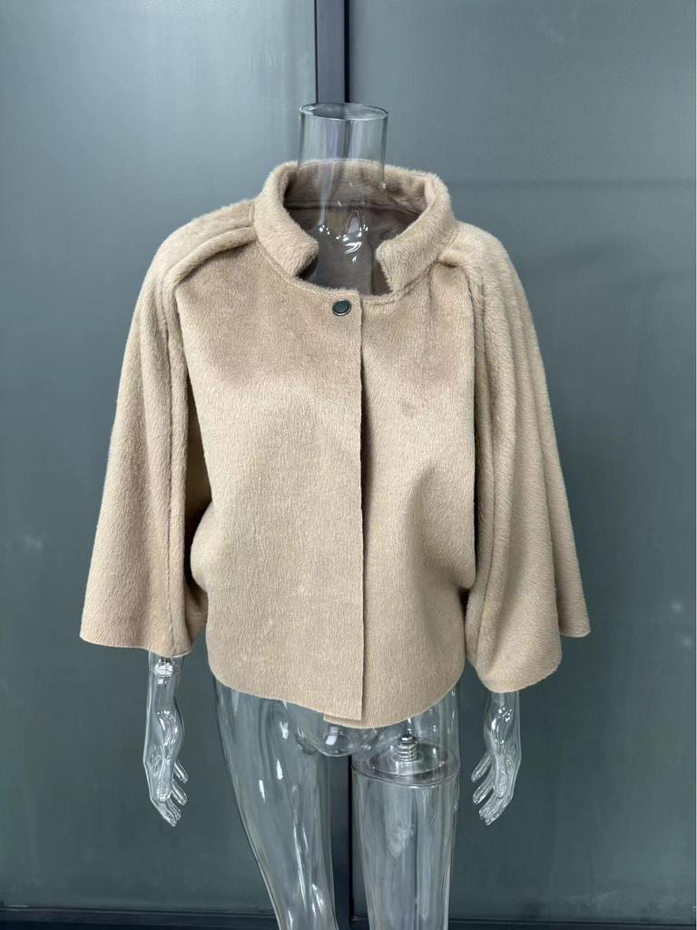 Women's Solid Color Button-Up Cashmere Batwing Sleeve Coat, 2025 Collection