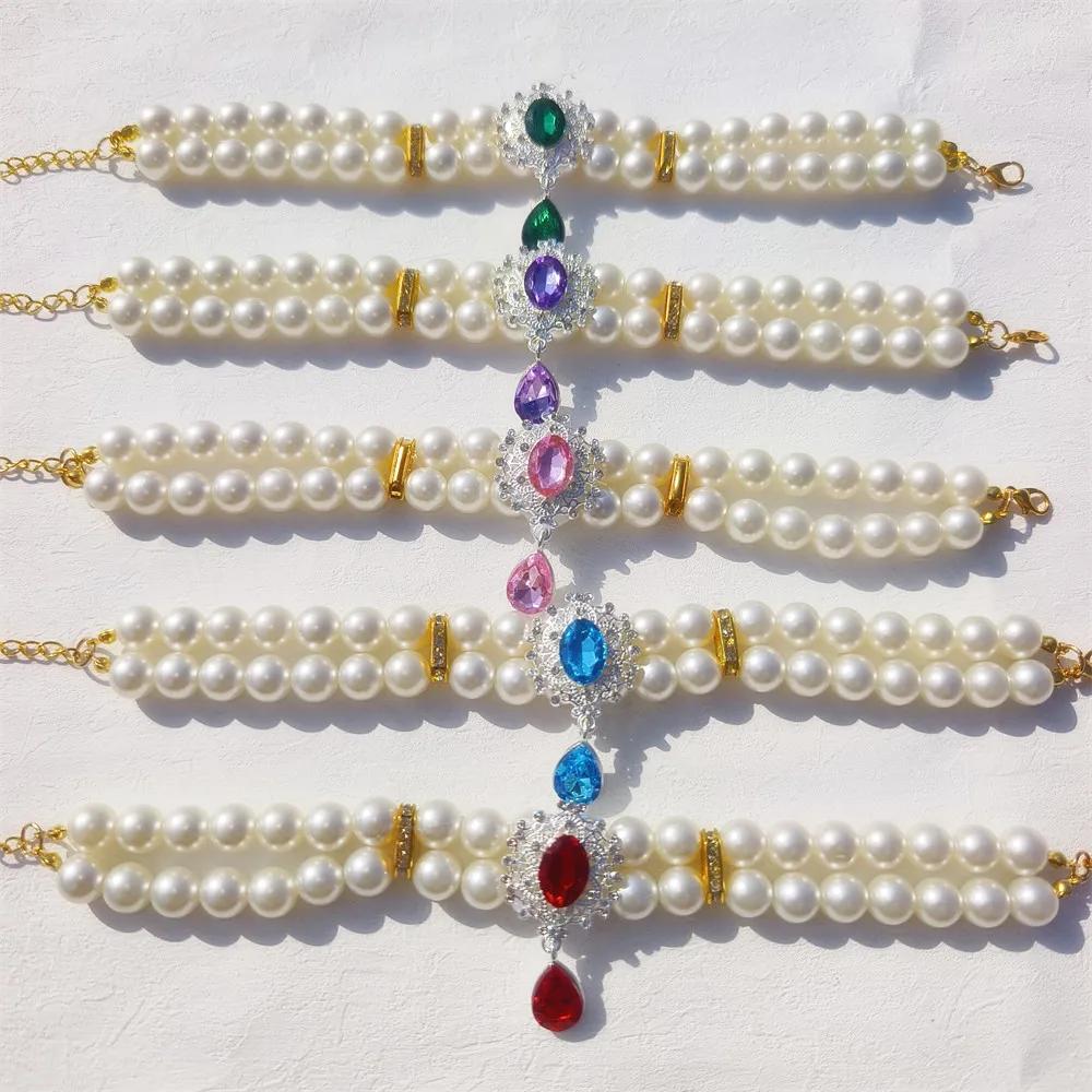 1pc Luxury Double Layer Pearl Pet Necklace with Diamond Pendant Wedding Costume Dog Cat Crystal Jewelry Accessories Pet Supplies