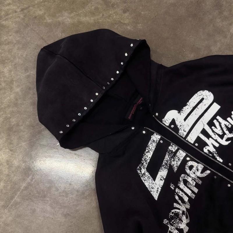 2026 Vintage Y2K Zip Hoodie Teens Loose Fit Letter Print Casual Streetwear