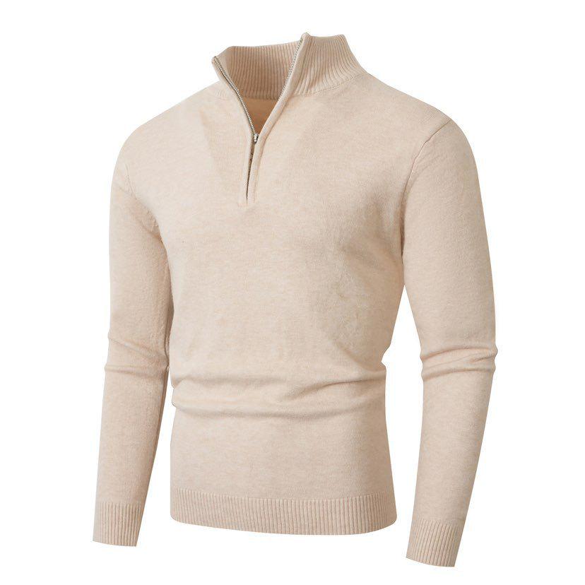Autumn/Winter Men's Half-Zip Stand Collar Solid Color Knit Sweater Fashion Base Layer