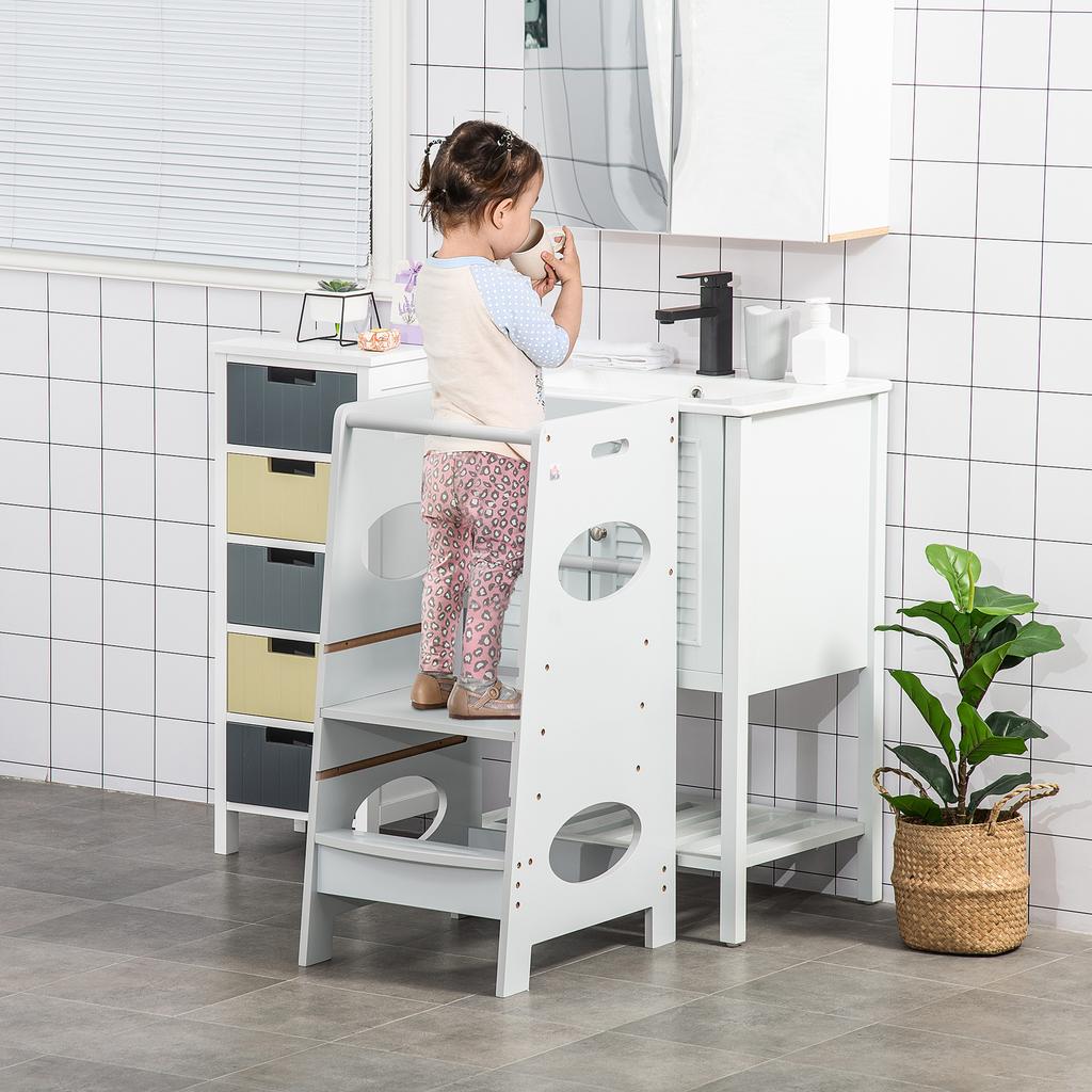 Kids Step Stool Toddler Kitchen Stool with Adjustable Standing Platform, Grey