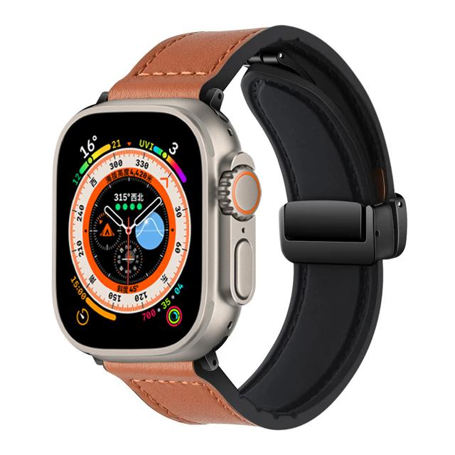 Strap for Apple Watch Band 45mm 44mm 49mm 42mm 40mm 41mm Magnetic Leather Bracelet Correa iWatch Series 9 8 7 6 5 4 3 SE Ultra 2