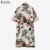 ZANZEA Women Casual Stand Collar Half Sleeve Loose Print Cotton Dress