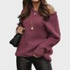 Off-Shoulder Sexy Round Neck Knit Pullover: Solid Color Casual Loose Plus Size Women's Sweater - Autumn/Winter Collection