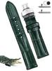 [vinacreations] 18mm Green Crocodile Watch Strap with D-Buckle, Men's Crocodile Replacement Watch Band with Quick-Release Spring Bars, Silver Wristban