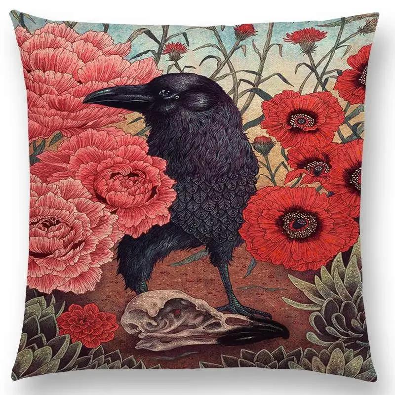 Dark Augury Bird Sofa Pillow Case Three Eyes Raven Steampunk Hummingbird Night Princess Lion Owl Cushion Cover