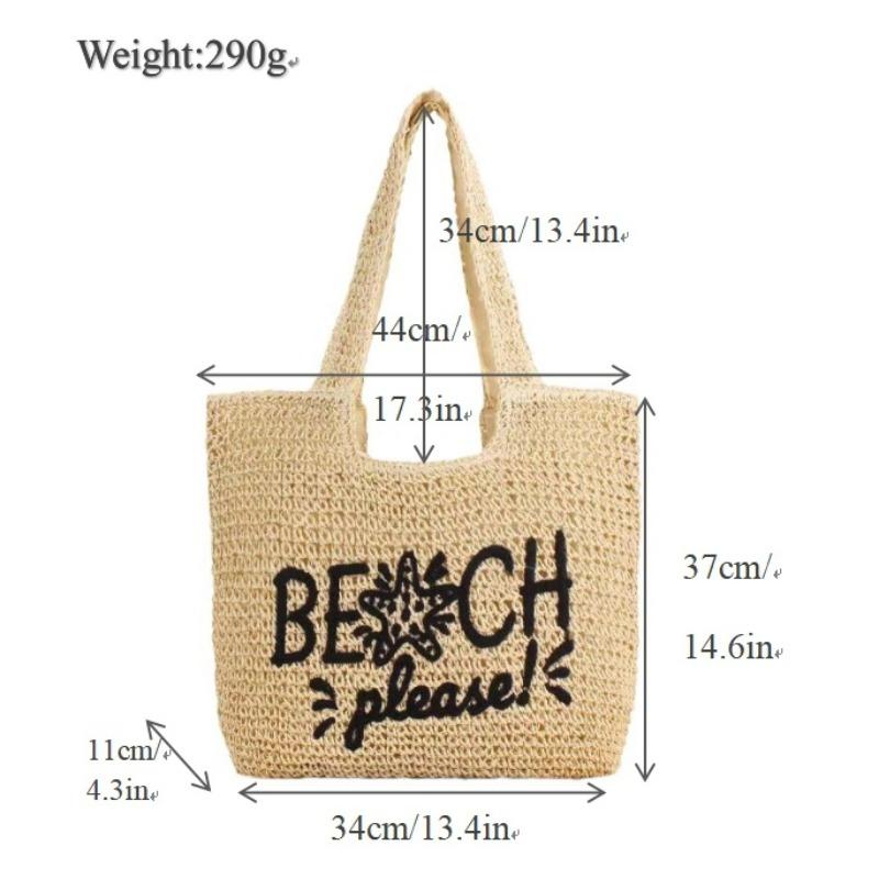 Letter Embroidered Straw Bag New Hand-woven Bag Large Capacity Shoulder Bag Women's Bag Straw Bag Holiday Beach Bag