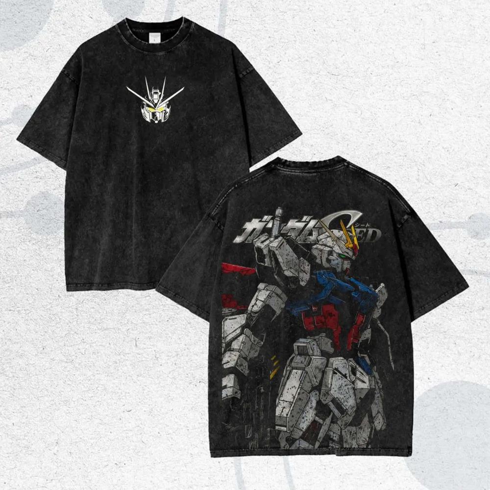 

Mobile Suit Gundam RX-78-2 Vintage Mecha Washed Oversized Black T-Shirt | Mecha Anime Fan Unisex Streetwear Tee XXXL чорний