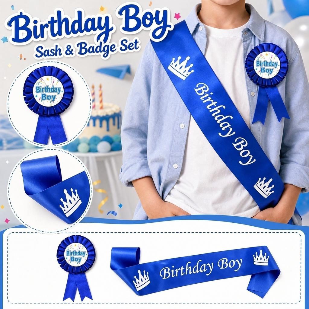 Happy Birthday Sash and Badge for Party Decoration and Costume
