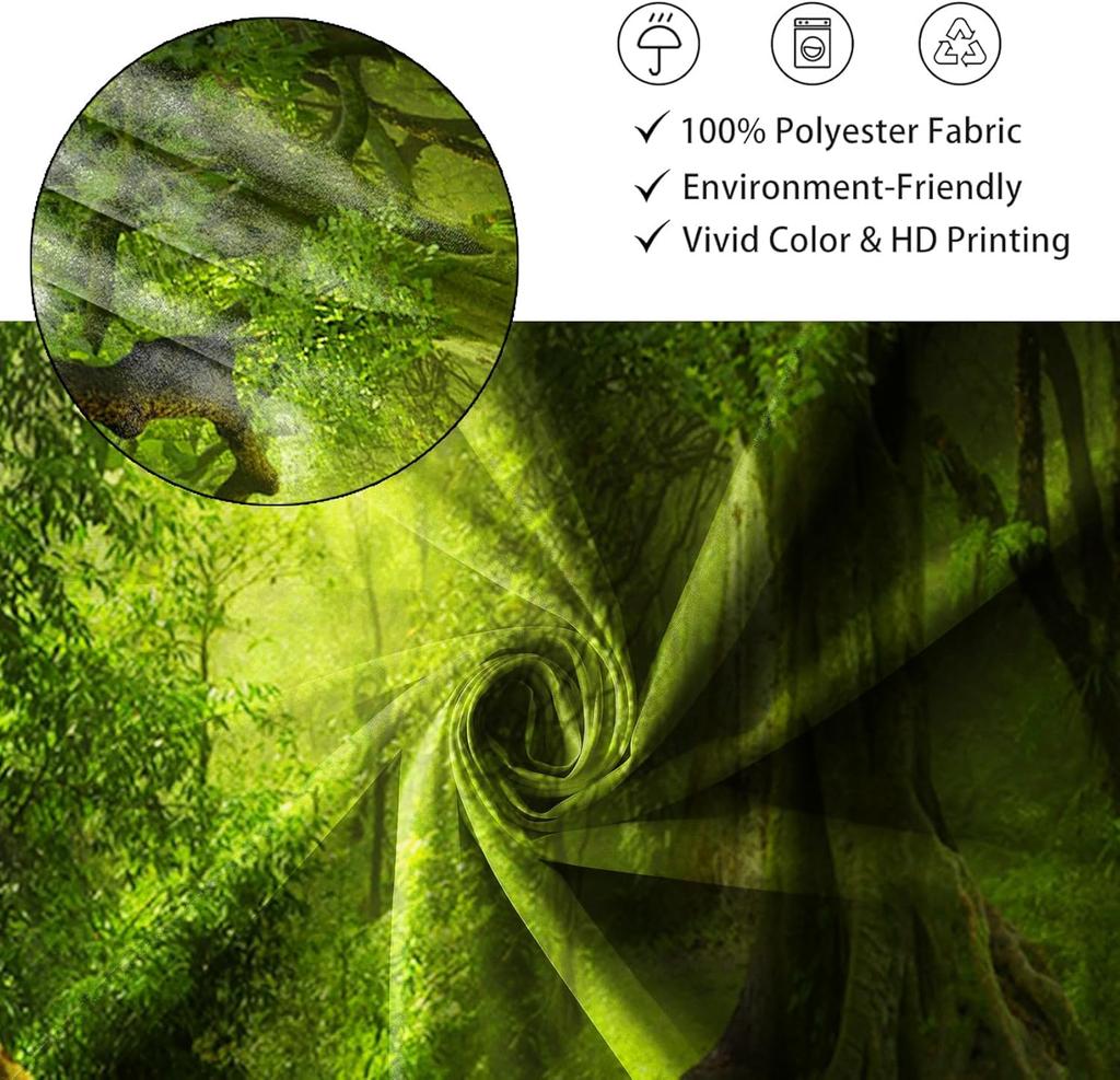 Renaiss 72x96 Inches Green Enchanted Forest Shower Curtain Tropical Old Tree Deep Jungle Rainforest Fantasy Nature Landscape Aes