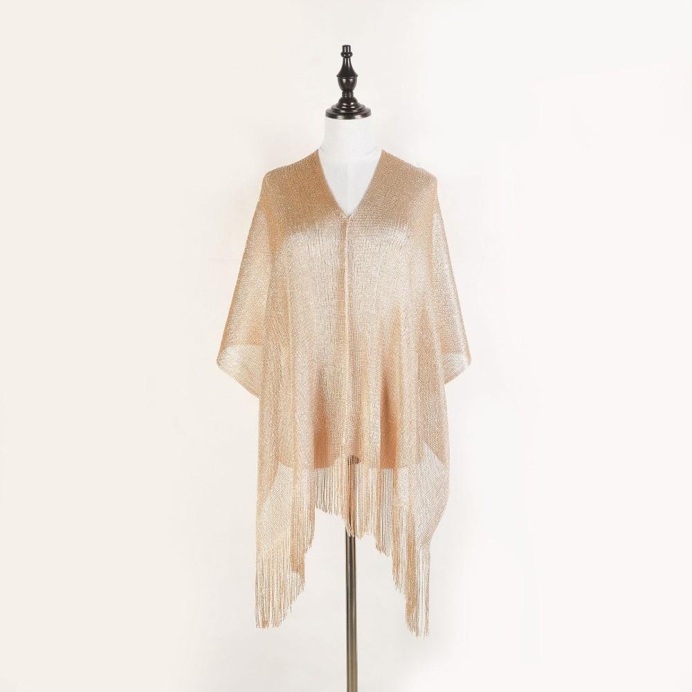 Gold Silver Shiny Silk Shawl Lace Tassel Fashion Hijab Fashion Evening Dress Scarf  Summer Wear