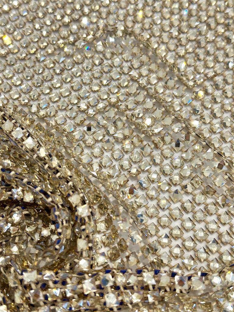 Heavy Process Crystal Decor Gold Stones for Party Dress Series, Embroidery Elastic net Lace, Super Top Quality Fabric For Party