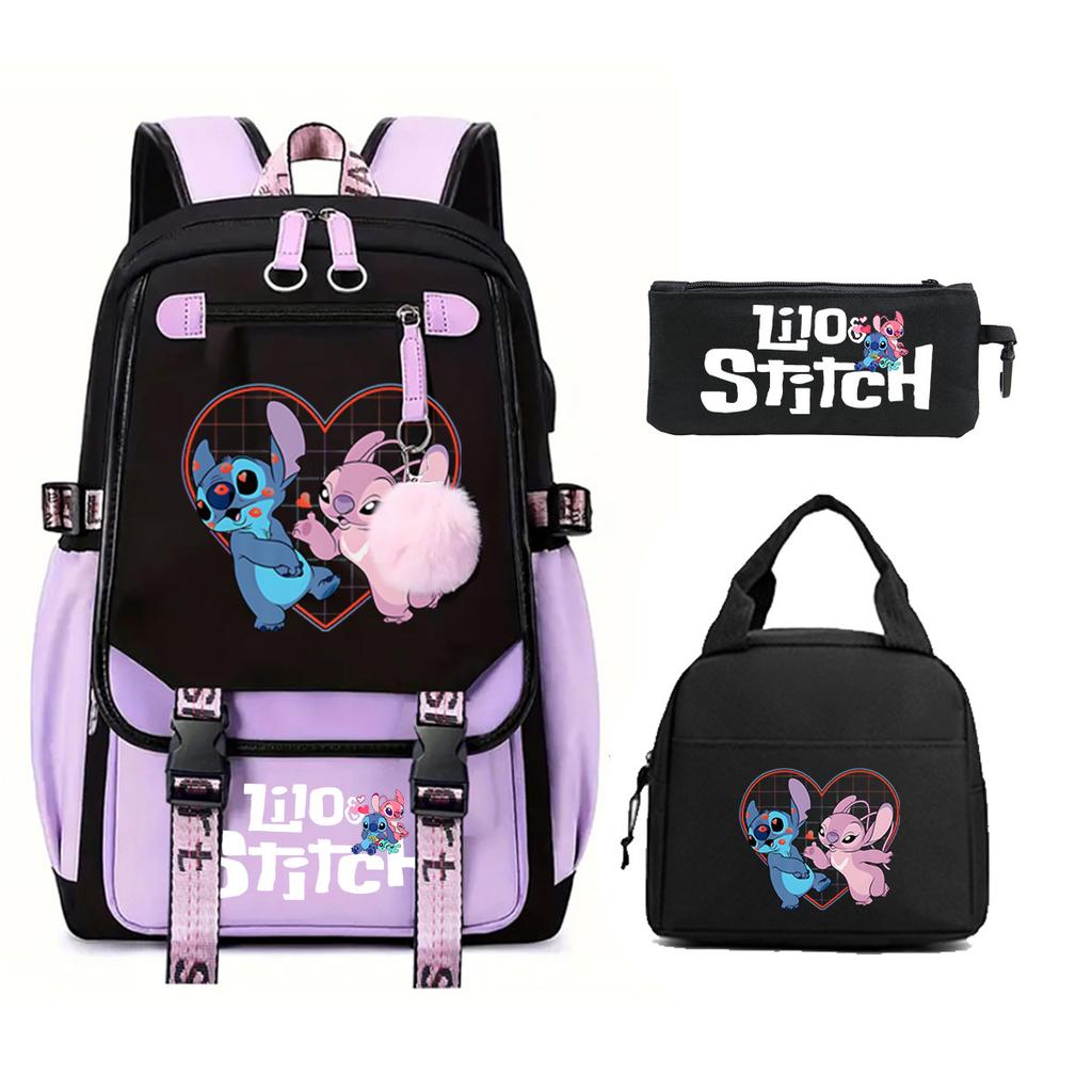 Stitch Cartoon Print School Backpack Lunch Bag Pencil Case Set for Kids Students Lilo & Stitch Shoulder Bag