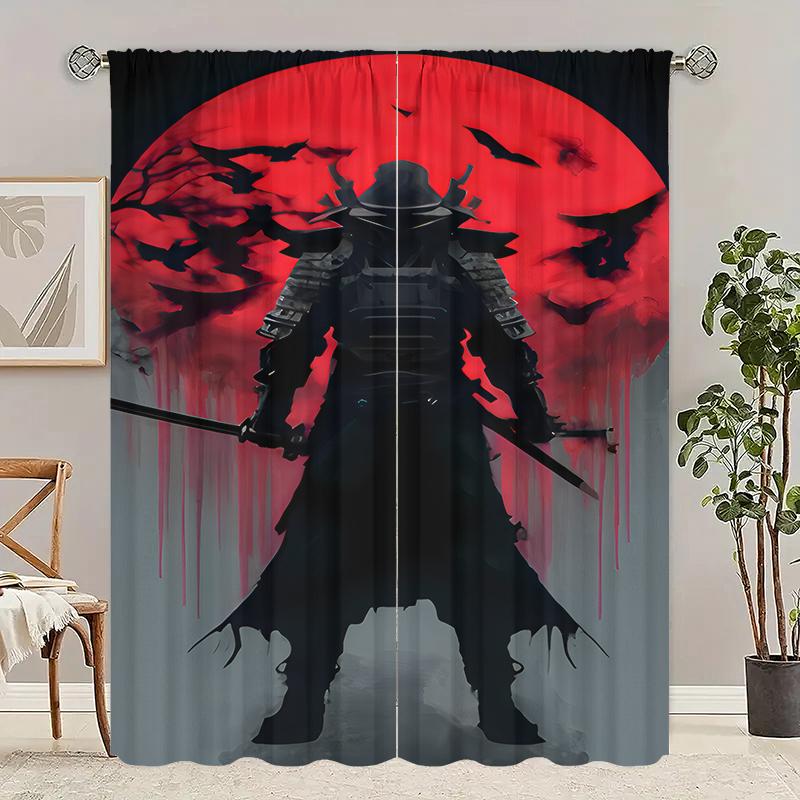 2pcs- Post-apocalypte Warrior Polyester Curtains, Pole Bag Curtains 42*84, Bedroom, Living Room, Home Room Decoration