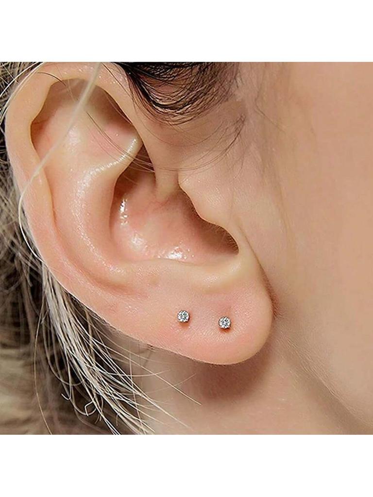 10 Pair 2mm Tiny Gold Flat Back Stud Earrings for Women Men Hypoallergenic Surgical Steel CZ Ball Small Stud Earrings Set