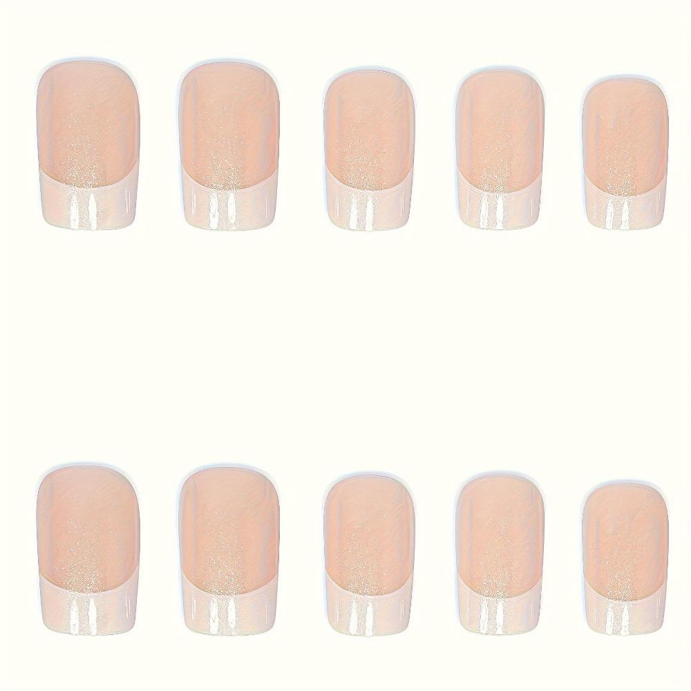 24pcs Chic French Tip Press-On Nails Kit  Glossy Aurora White & Pink,  Medium Length French Tip False Nails Set