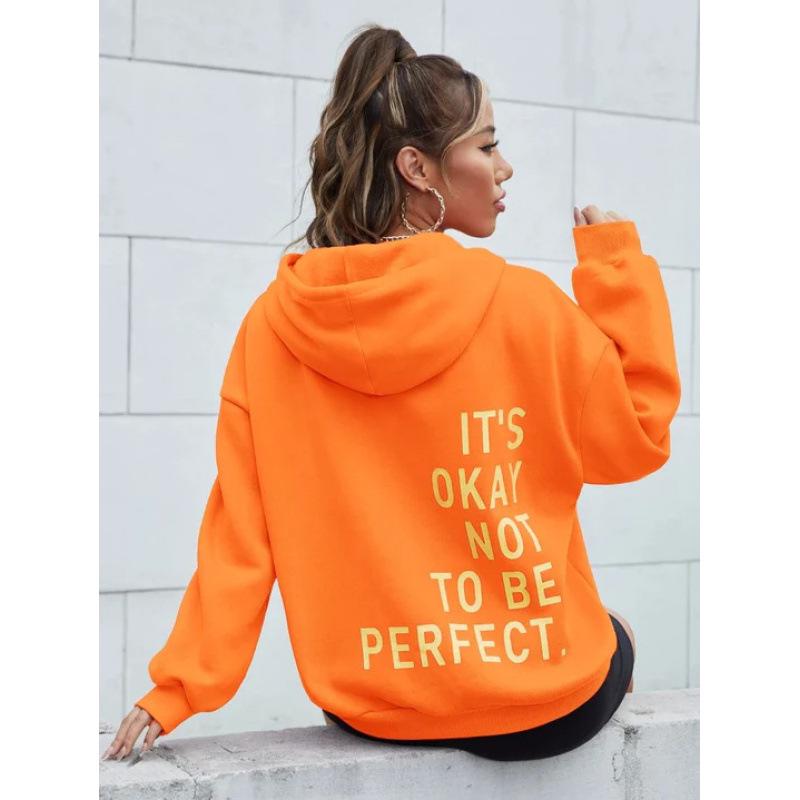 Women's Multi-color Letter Print Casual Loose Long Sleeve Hooded Sweatshirt