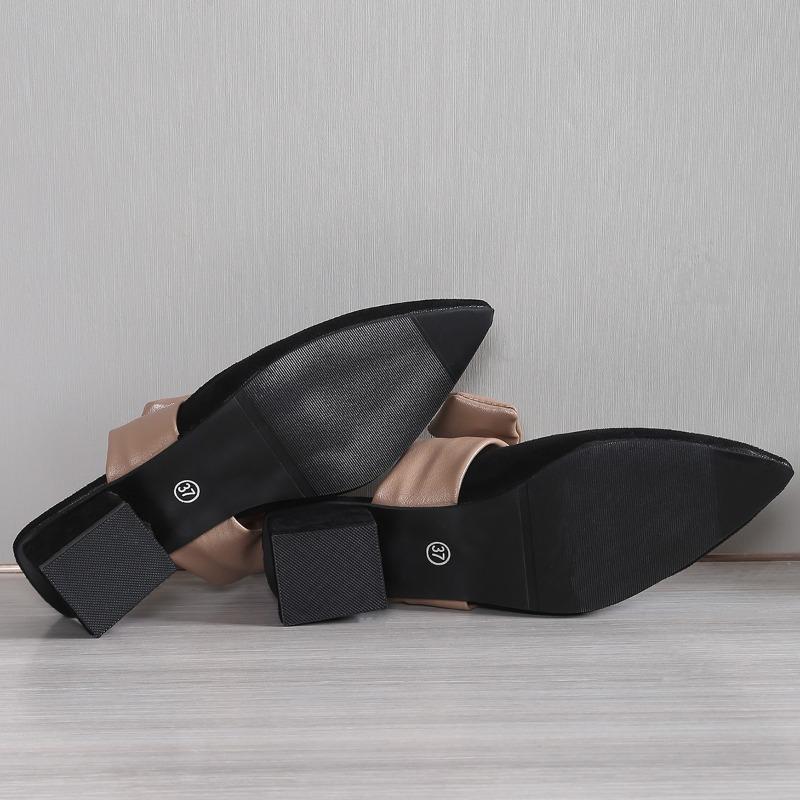 Fashion Medium Heel Slippers Summer New Pointed Head Shallow Mouth Suede Butterfly Knot Anti-slip Wear-resistant Square Heel Shoes