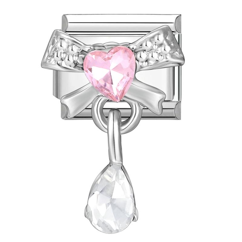 Shiny Zircon Bow Knot Cherry Heart Butterfly Pendant Italian Charm Links Fit 9mm Stainless Steel Bracelet Women DIY Making Gift