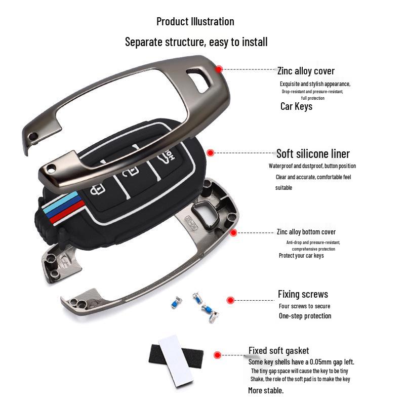 Hyundai ix35 Key Cover for IX25, Mistra, 7th Gen Elantra - Metal Shell Key Bag & Buckle