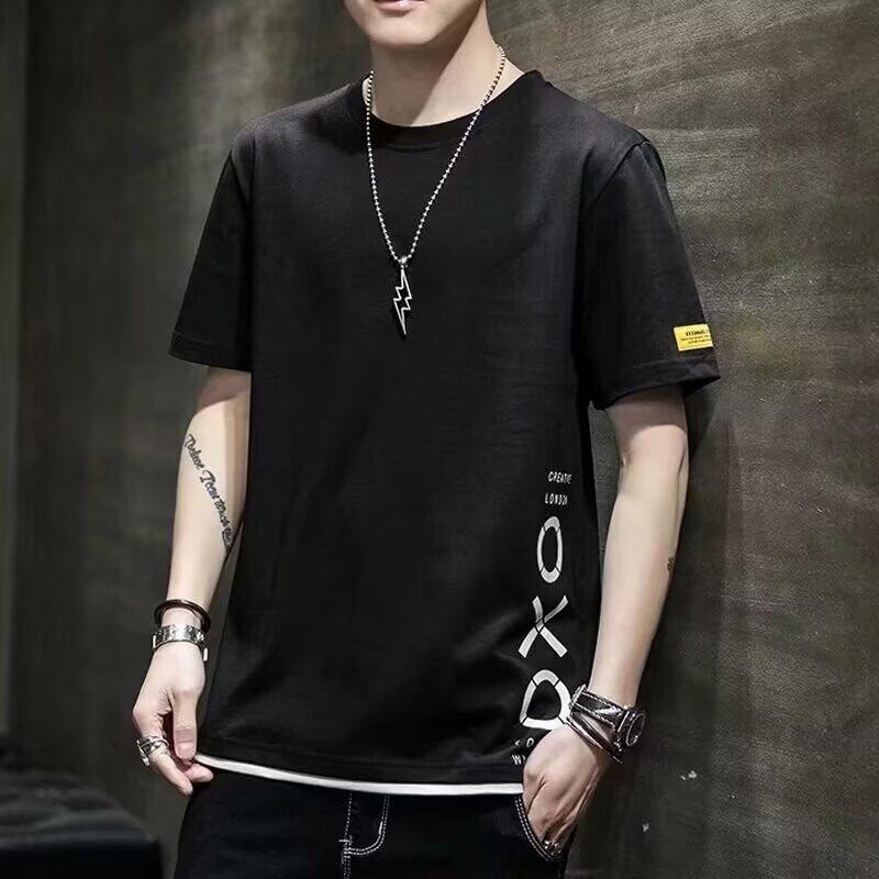 Fake Two-Piece Short-Sleeved T-Shirt Men'S Summer New Youth Leisure Sports Round Neck Short-Sleeved Thin Bottoming Shirt Trendy Brand