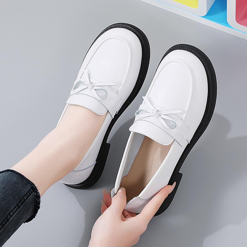 Genuine Leather Loafers for Women In FallSeason and ColdSeason BrandNew Style Bows for Women with Versatile Flat Heel Lazy FootPairs for One Foot