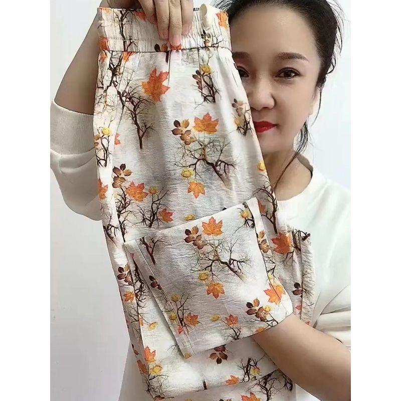 

Выбор инфлюенсера Укороченные хлопково-льняные быстросохнущие брюки Женские летние тонкие дышащие цветочные маленькие прямые брюки Свободные прохладные брюки Женские Maple Leaf XL 57.50 kg-62.50 kg