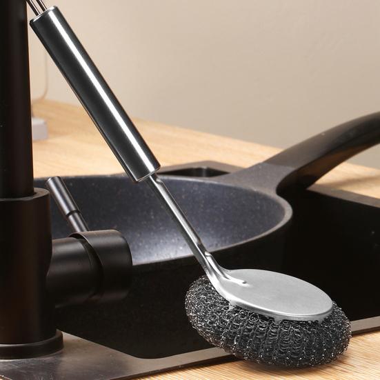 Pot Brush Rust-Proof Stainless Steel Scrubber with Ergonomic Non-Slip Handle Pots Pans Grills Ovens Cleaning Brush Stubborn Stain Remover