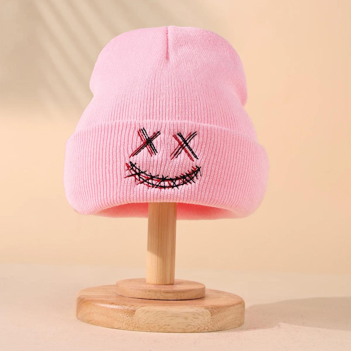 1/3PC fashionable street style men s and women s knitted hats, autumn and winter warm and fashionable casual cold hats розовый