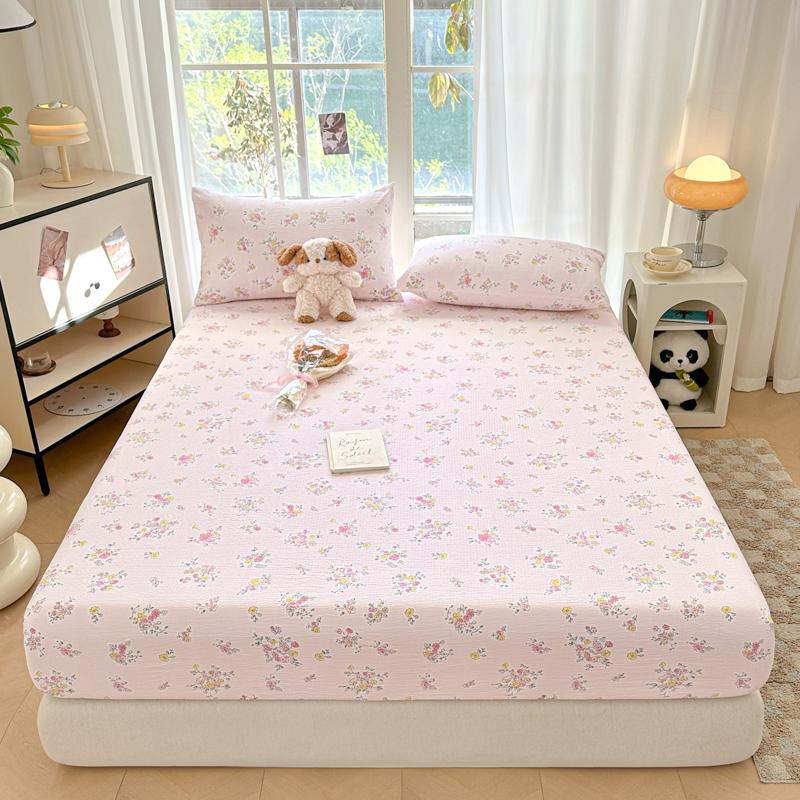 Flower Printed Fitted Bed Sheet Pink Color sabanas150x200 Single/Queen Size Mattress Protector Soft King Size Bed Sheets for Bed