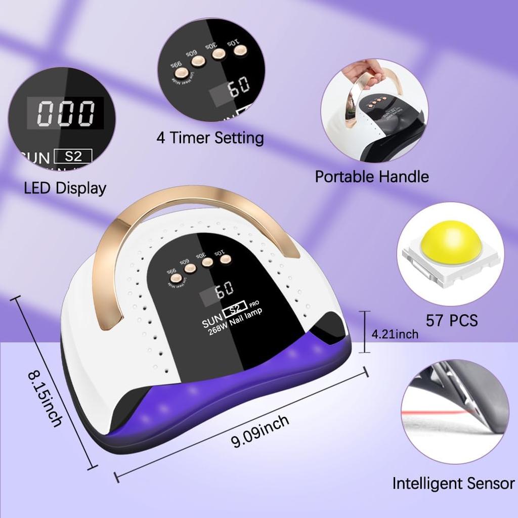 268W UV LED Nail Dryer Lamp for Professional Nails Curing Gel Polish UV Lamp Drying Light with 57Pcs Beads Automatic Sensor