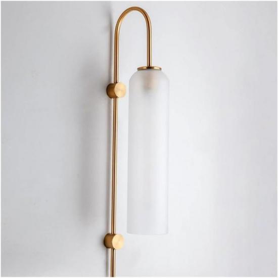 Mid-Century Modern Wall Sconce, Frosted Gray Glass & Gold Long Arm Wall Light, E26 Base, for Bedroom, Living Room(White)