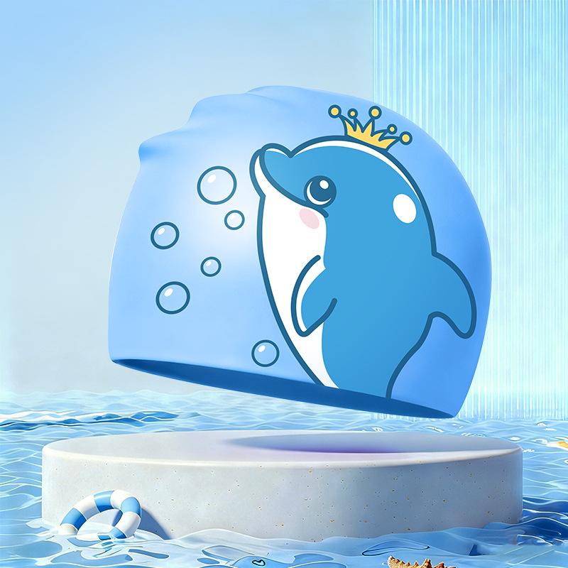 New Children's Cartoon Swimming Cap Cute Dolphin Waterproof Ear Protection Swimming Caps Kids Hot Spring Swimming Equipment