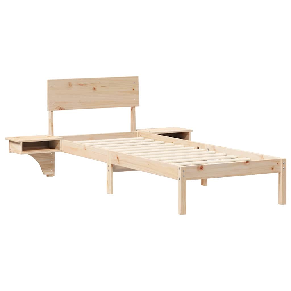 Brown Bed Frame with Headboard 75 x 190 cm Solid Pine Wood