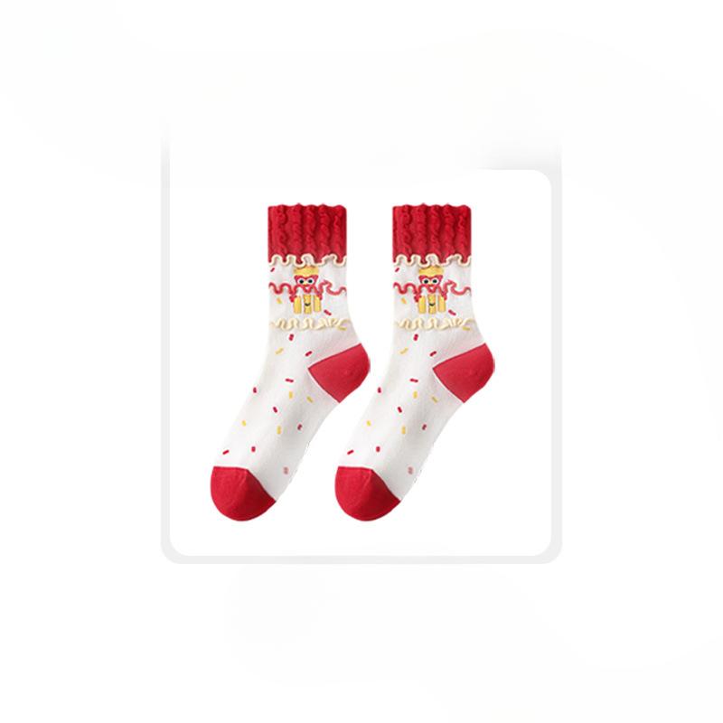 

Женские осенне-зимние мультяшные милые носки-трубы из хлопка с кружевом и в сочетании цветов 1 pair