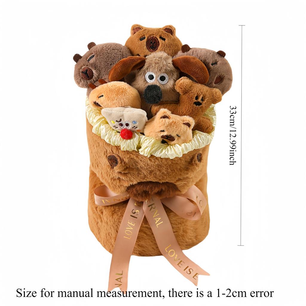 Capybara Plush Bouquet Cute Stuffed Toy Bucket Hug Gift for Birthday Holiday Room Decoration Romantic Surprise Present
