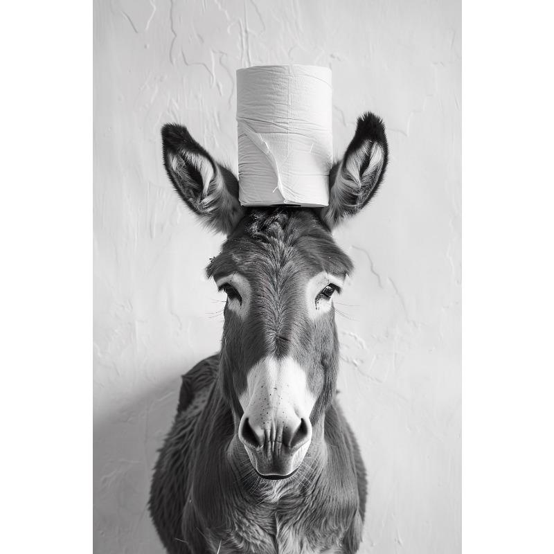 Fun Bathroom Black White Animal Raccoon Tiger Rhino Toilet Paper On Head Posters Printing Wall Painting Bathroom Home Decoration