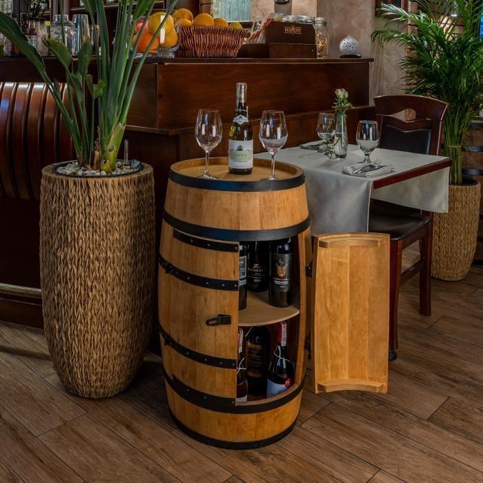 Wine Rack - Creative Cooper - Wooden Barrel with Doors, Alcohol Bottle Storage Furniture, 80x50 Cm, Oak