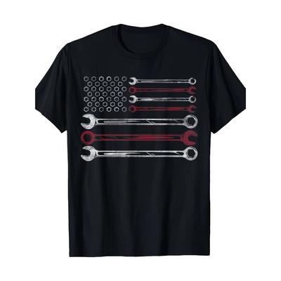 Mens Patriotic Mechanic Flag American Car Repairman Gift USA Flag T-Shirt  - 220g