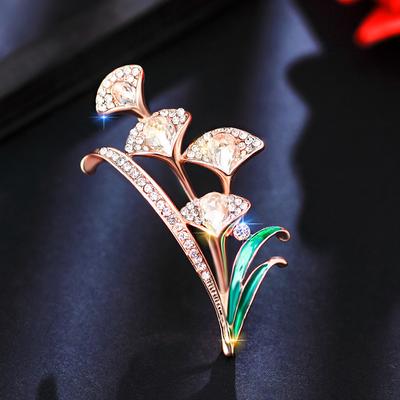 Temperament Ginkgo Biloba Color Drip Brooch Actress Crystal Corsage Personality Versatile Pin Accessories