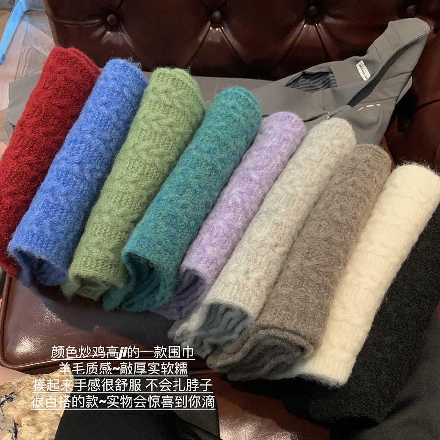 Winter Wool Soft Waxy Scarf Women'S Knitting Solid Color Retro Warm Thickened Windproof Shawl