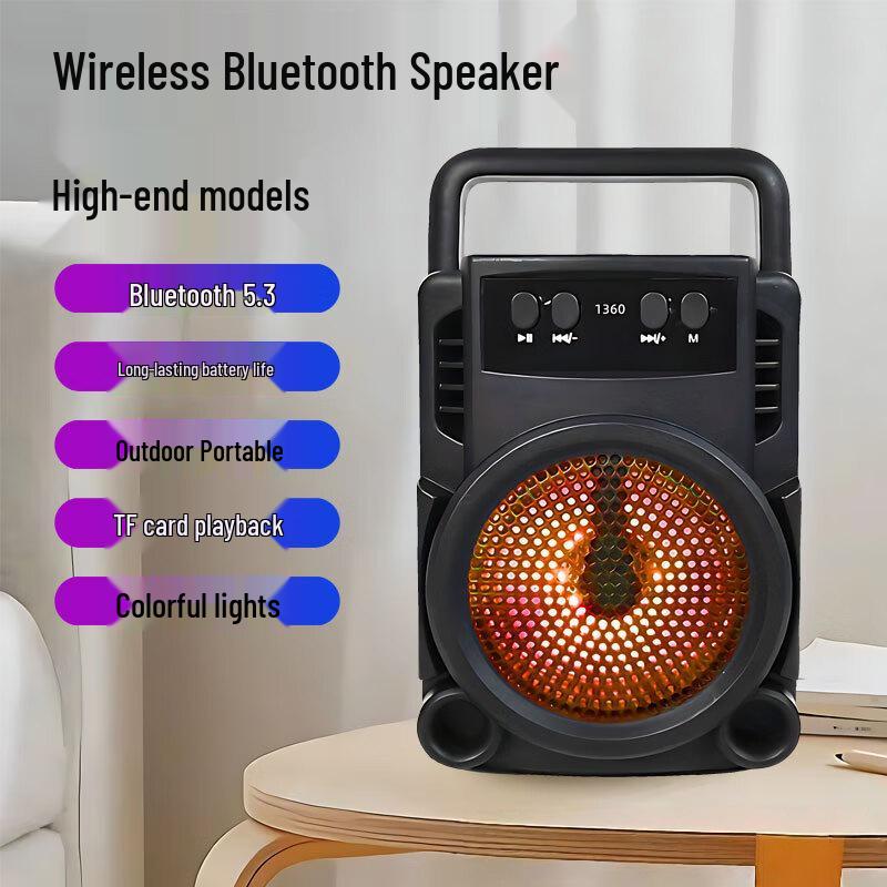 Portable Bluetooth Speaker with Colorful Ambient Light, Long Battery Life, Subwoofer, High-Quality Sound, Large Volume