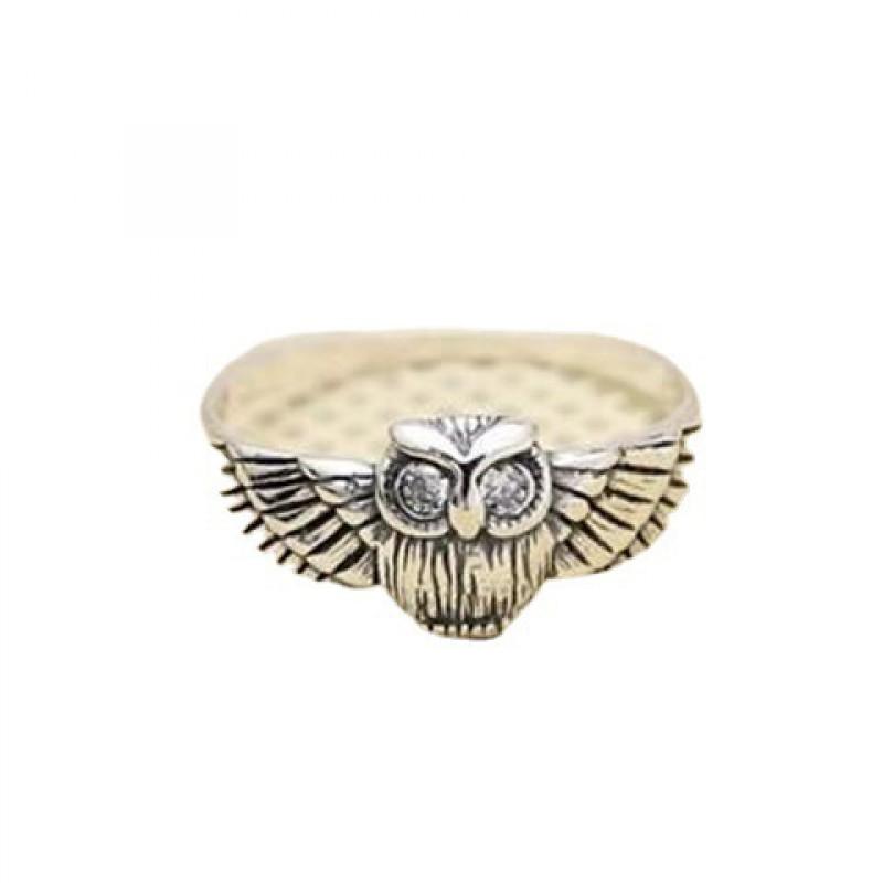 Adjustable Owl Ring With White Zircon Stone Vintage Style Unisex Plated Finger Women Men