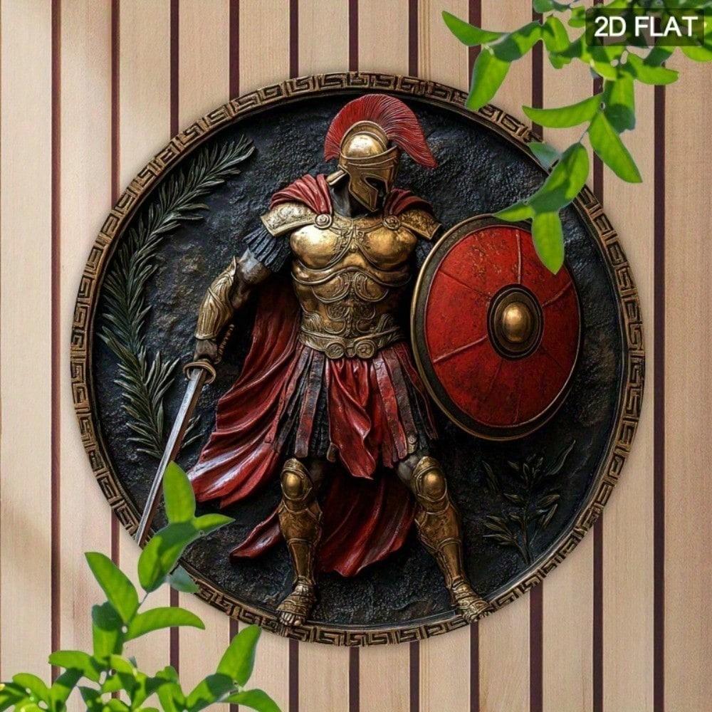 

Flat Round Metal Wall Art Spartan Warrior Ancient Greek Decor Aluminum 2D Panel for Living Room Bedroom Bathroom 20x20 різнокольоровий