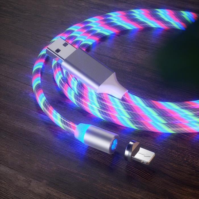 Chargeurs,Câble magnétique LED flux lumineux Micro USB Type C câble pour iPhone 11 Pro Samsung S20 - Type 1M-Colorful For Type C